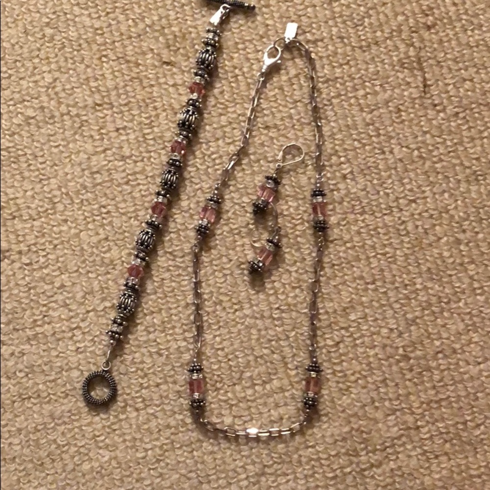 Pink tourmaline and sterling silver set